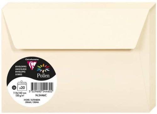 Clairefontaine 5446C – Paquet de 20 enveloppes Pollen de couleur Ivoire format C6 114x162 mm 120g, auto-adhésive