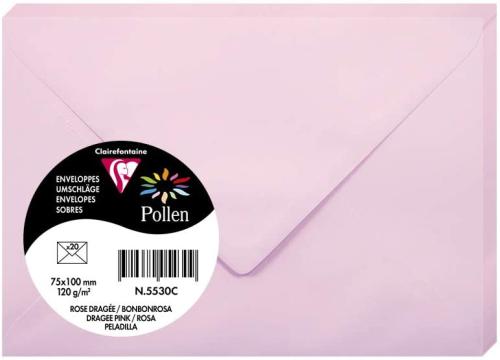 Clairefontaine 5530C – Paquet de 20 enveloppes Pollen de couleur Rose Dragée format 75x100 mm 120g, patte gommée