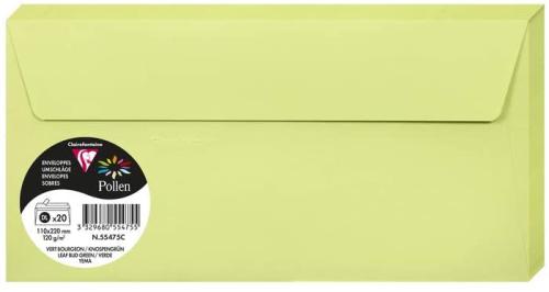 Clairefontaine 55475C – Paquet de 20 enveloppes Pollen de couleur Vert Bourgeon format DL 110x220 mm 120g, auto-adhésive