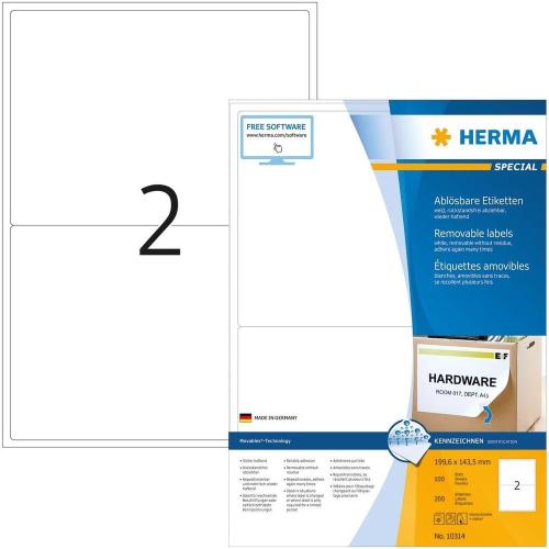 Herma Papier autocollant imprimante repositionnable - 200 étiquettes - 199.6 x 143.5 mm - 2 étiquettes imprimables par feuille A4 - Personnalisables et imprimables - Impression laser / Jet d'encre