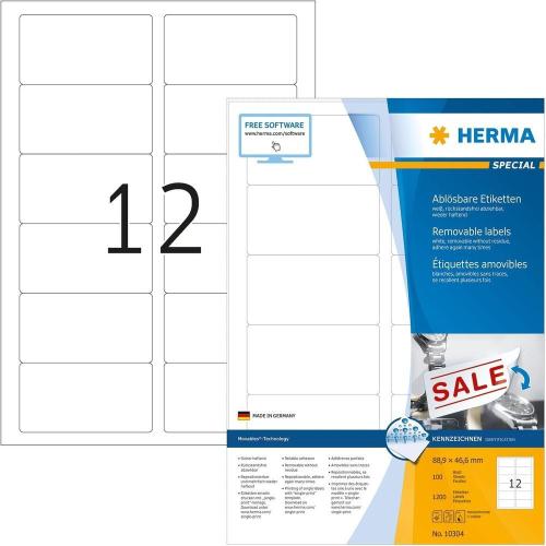 Herma Étiquettes repositionnables - 1200 étiquettes - 88.9 x 46.6 mm - 12 étiquettes imprimables par feuille A4 - Personnalisables et imprimables - Impression laser / Jet d'encre
