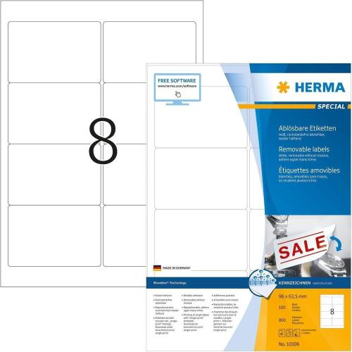 Herma Étiquettes repositionnables - 800 étiquettes - 96 x 63.5 mm - 8 étiquettes imprimables par feuille A4 - Personnalisables et imprimables - Impression laser / Jet d'encre
