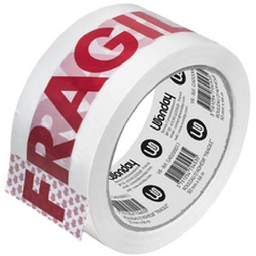 Wonday Ruban adhésif FRAGILE, 50 mm x 66 m, blanc/rouge en film polypropylène et adhésif acrylique, épaisseur 50 microns