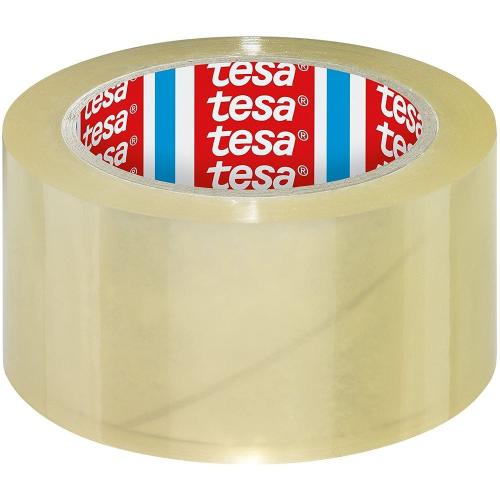 tesapack Ruban adhésif transparent en PP, 50 mm x 66 m, masse collante sans solvants, déroulable silencieusement, haute tenue, grande résistance aux UV, temps, & températures