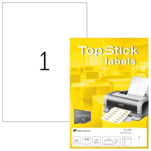 TopStick - Boite de 100 étiquettes d'adressage autocollantes (1 par feuille A4) - Format 210x297 mm - Personnalisables et imprimables