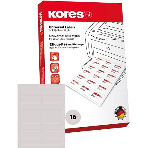 Kores - Feuille autotocollante imprimante - 105 x 35 mm - Blanc - 1600 étiquettes sur 100 feuilles A4, sans marge pour imprimantes à jet d'encre et laser et photocopieuse